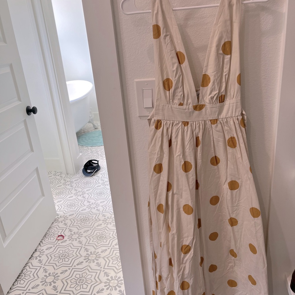 Cream and mustard polka dot midi dress